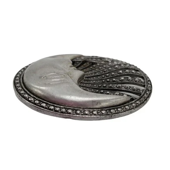 Vtg Man in the Moon Brooch Pin Signed Tona Pewter Silver Tone Faux Marquisite - Picture 6 of 9